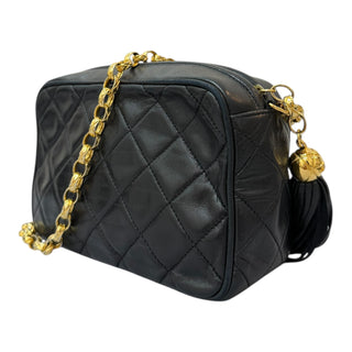 Chanel Vintage Black Quilted Lambskin Camera Bag With Tassel & Gold CC Charm