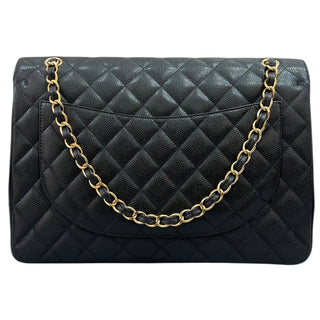 Chanel Black Caviar Leather Maxi Double Flap Bag With Gold Hardware