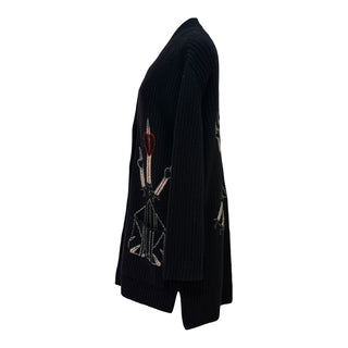 Valentino Black Wool Blend Cardigan with Candle & Heart Embroidery