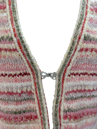 Chanel Pink Multicolor Knit Sleeveless Vest With Crystal CC Bow Clasp