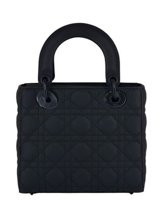 Christian Dior Black Ultra Matte Calfskin Cannage Small Lady Dior Bag With Strap