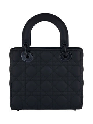 Christian Dior Black Ultra Matte Calfskin Cannage Small Lady Dior Bag With Strap