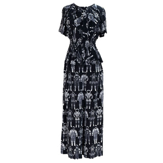 Chanel Black X-Ray Astronaut Print Silk Short Sleeves Top and Trousers Set