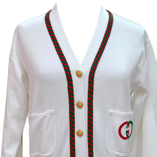 Gucci White GG Logo Embroidered Cinch Waisted Long Sleeves Mini Dress