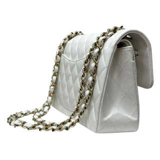 Chanel White Caviar Quilted Small Double Flap Bag With GHW