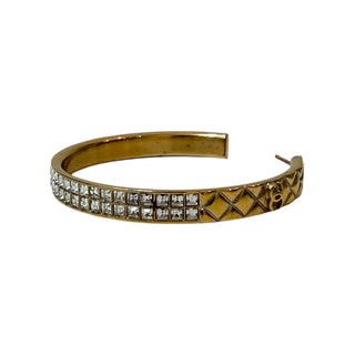 Chanel Gold Quilted Pattern Crystal Embellished Hoop Earrings