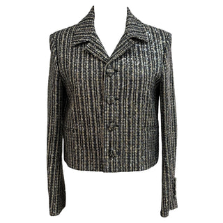 Saint Laurent Black & Silver Metallic Striped Tweed Jacket