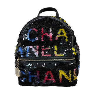 Chanel Sequin “CHANEL” Lettering Mini Backpack