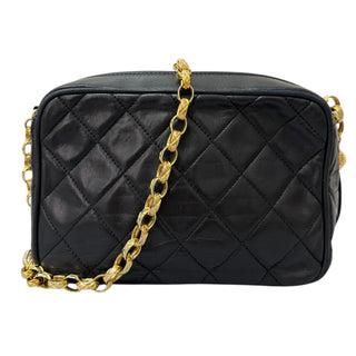 Chanel Vintage Black Quilted Lambskin Camera Bag With Tassel & Gold CC Charm