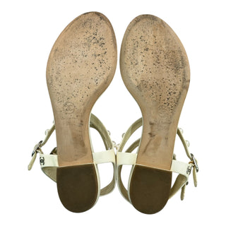 Chanel Ivory Pearl-Embellished T-Bar Sandals