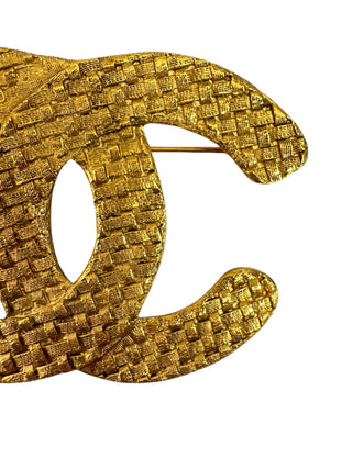 Chanel Vintage Gold Toned Quilted CC Brooch