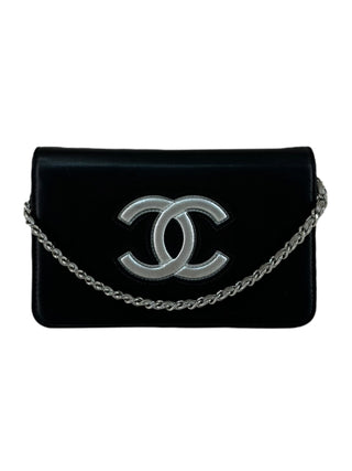 Chanel Black Lambskin Silver CC Wallet On Chain Bag