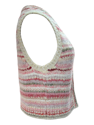 Chanel Pink Multicolor Knit Sleeveless Vest With Crystal CC Bow Clasp