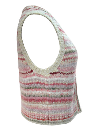 Chanel Pink Multicolor Knit Sleeveless Vest With Crystal CC Bow Clasp