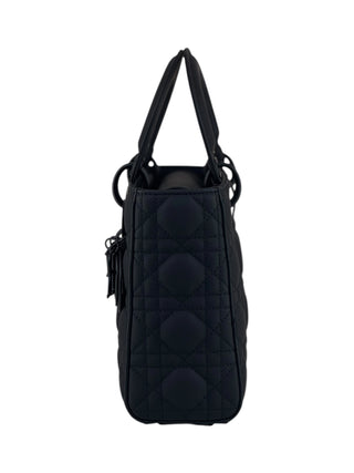Christian Dior Black Ultra Matte Calfskin Cannage Small Lady Dior Bag With Strap