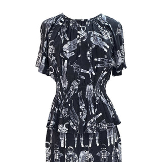 Chanel Black X-Ray Astronaut Print Silk Short Sleeves Top and Trousers Set