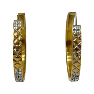 Chanel Gold Quilted Pattern Crystal Embellished Hoop Earrings