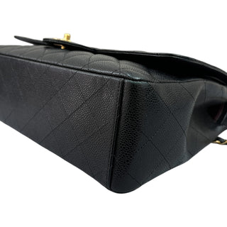 Chanel Black Caviar Leather Maxi Double Flap Bag With Gold Hardware