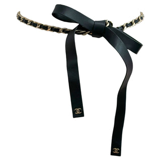 Chanel Black Leather & Gold-Tone Chain CC Tie Belt