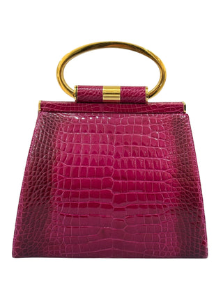Christian Dior Vintage Ombre Fuchsia Crocodile Top Handle Bag With Gold Hardware