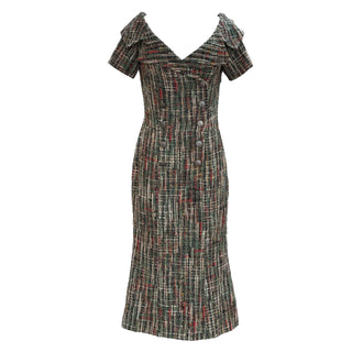 Chanel Green Double Breasted Tweed Midi Dress