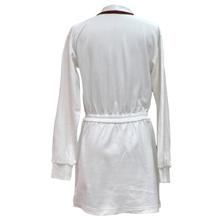 Gucci White GG Logo Embroidered Cinch Waisted Long Sleeves Mini Dress