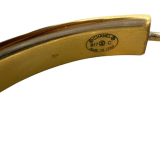 Chanel Gold Quilted Pattern Crystal Embellished Hoop Earrings