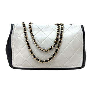 Chanel Black & White Quilted Small Graphic Flap Bag With Gold Hardware