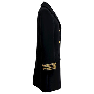 Moschino Black Wool Coat with Gold Chain Cuff Detail