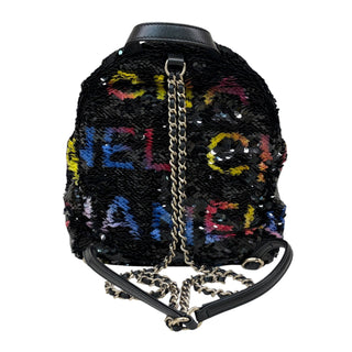 Chanel Sequin “CHANEL” Lettering Mini Backpack