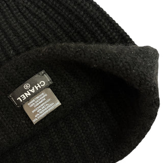 Chanel Black Cashmere Beanie With Removable Crystal CC Brooch