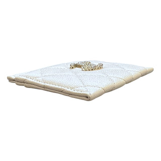 Chanel White Caviar Quilted Card Holder With Gold CC Crystal Logo