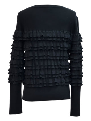 Chanel Black Ruffle Panel Knit Sweater With Tiered Texture