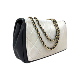 Chanel Black & White Quilted Small Graphic Flap Bag With Gold Hardware