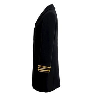 Moschino Black Wool Coat with Gold Chain Cuff Detail