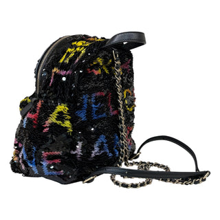 Chanel Sequin “CHANEL” Lettering Mini Backpack