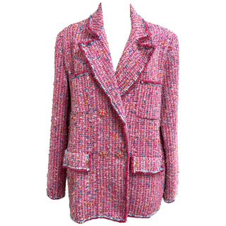 Chanel Pink Multicolour Tweed Double-Breasted Jacket