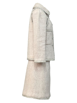 Chanel Blush Mélange Wool Skirt Suit With Silver Trim