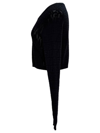 Fendi Black FF Logo Open-Knit Cropped Sweater