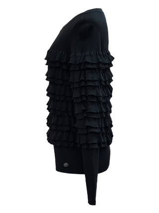 Chanel Black Ruffle Panel Knit Sweater With Tiered Texture