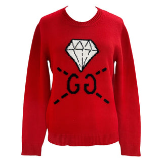 Gucci Red GG Diamond Intarsia Wool Sweater