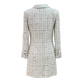 Chanel Pink & White Checkered Tweed Long Sleeve Mini Dress