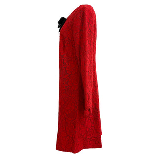Saint Laurent Red Lace Dress with Black Velvet Bow