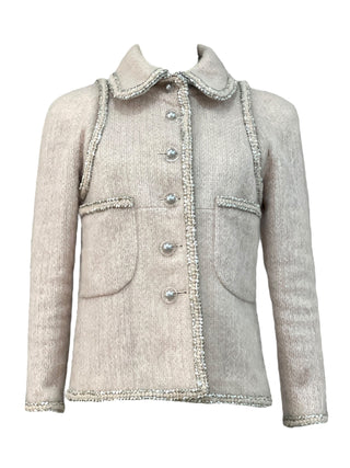 Chanel Blush Mélange Wool Skirt Suit With Silver Trim