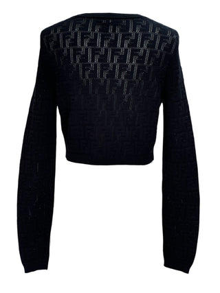 Fendi Black FF Logo Open-Knit Cropped Sweater