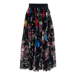 Dolce & Gabbana Black Flower Printed Silk Midi Skirt