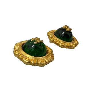 Chanel Vintage Gold & Green Gripoix CC Clip-On Earrings