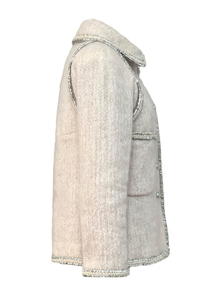 Chanel Blush Mélange Wool Skirt Suit With Silver Trim