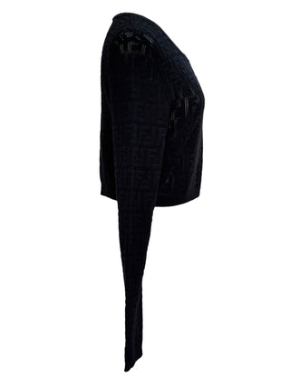 Fendi Black FF Logo Open-Knit Cropped Sweater