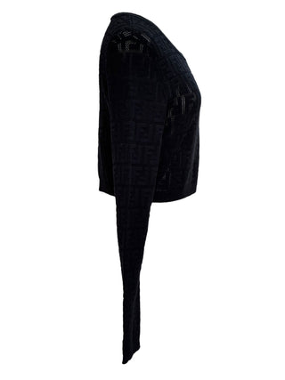 Fendi Black FF Logo Open-Knit Cropped Sweater